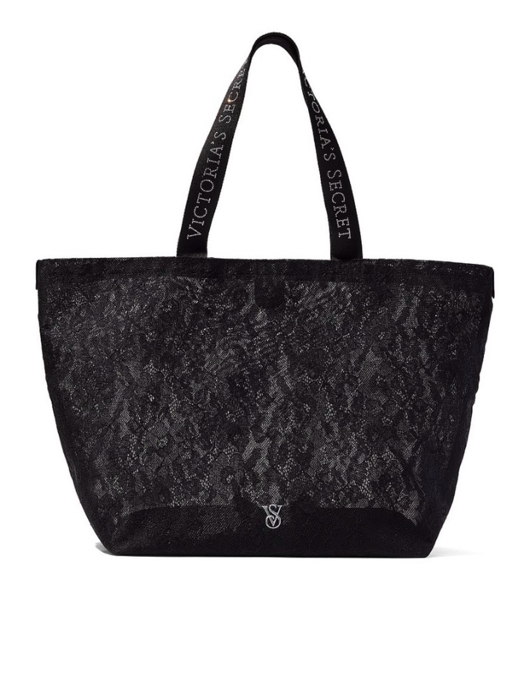 Victoria's Secret Black Lace Tote with Branded Straps